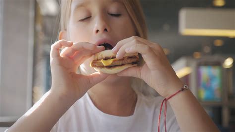 adorable baby enjoying delicious burger fast stock footage sbv