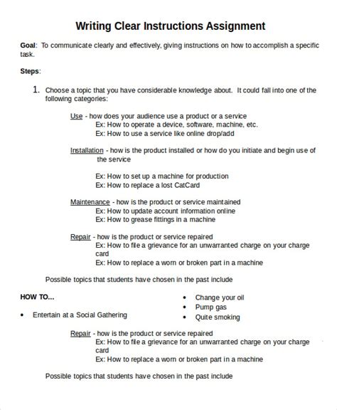writing instruction templates   word  document