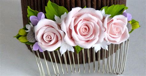pink rose hair comb artificial flowers handmade with love oriflowers