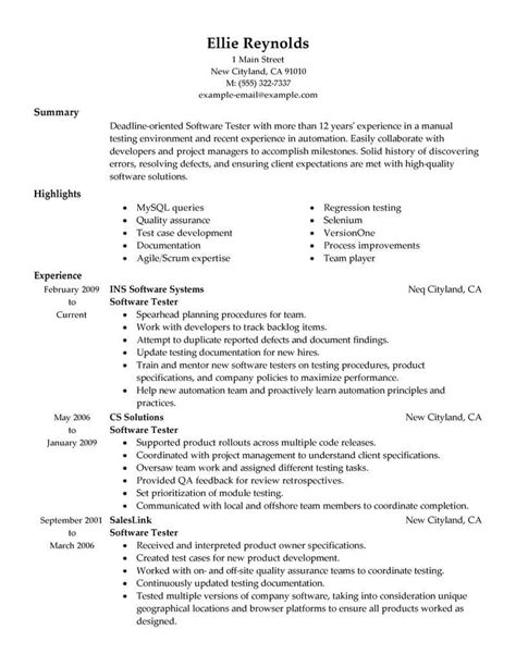 professional software tester resume examples   livecareer