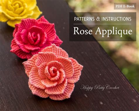 crochet rose pattern crochet flower pattern   rose applique
