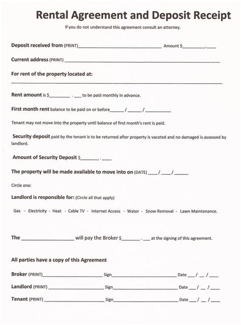 rental forms  print   printable rental agreement form