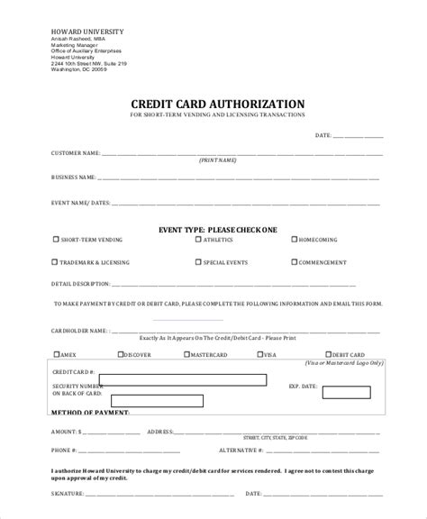 credit card authorization form samples