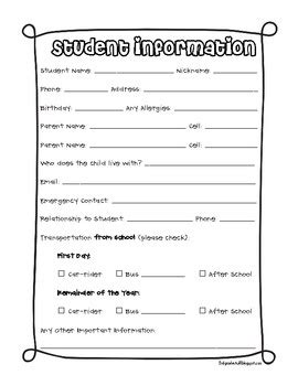 student information sheet freebie jamie rector