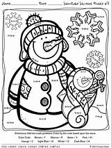 Winter Math Color Subtraction Multiplication Coloring Number Addition Snowman Puzzles Code Printable Printables Snowflake Worksheets Grade Christmas Worksheet Practice Pages sketch template