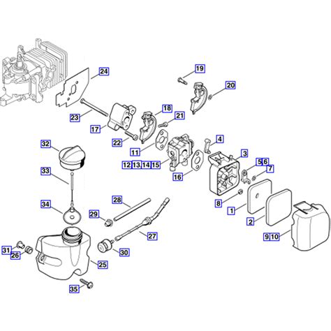 stihl hs  petrol hedgetrimmer hs parts diagram air filter fuel tank