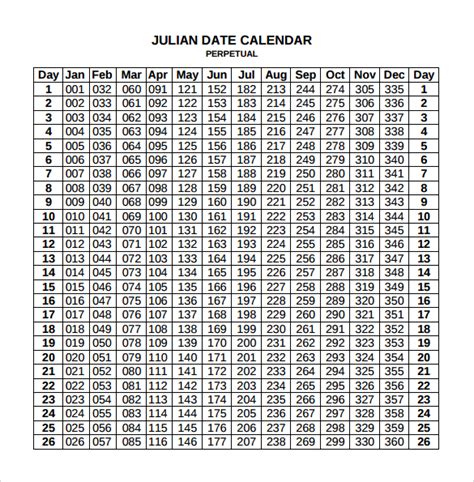 printable julian calendar