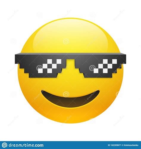 Smiling Emoticon With Thug Life Pixel Glasses Stock Vector