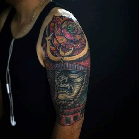 cartoon style colored demonic samurai tattoo  upper arm tattooimagesbiz