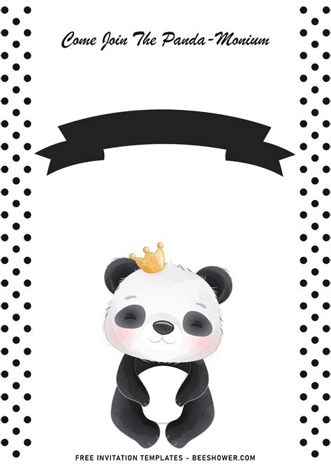 watercolor polka dot panda birthday invitation templates