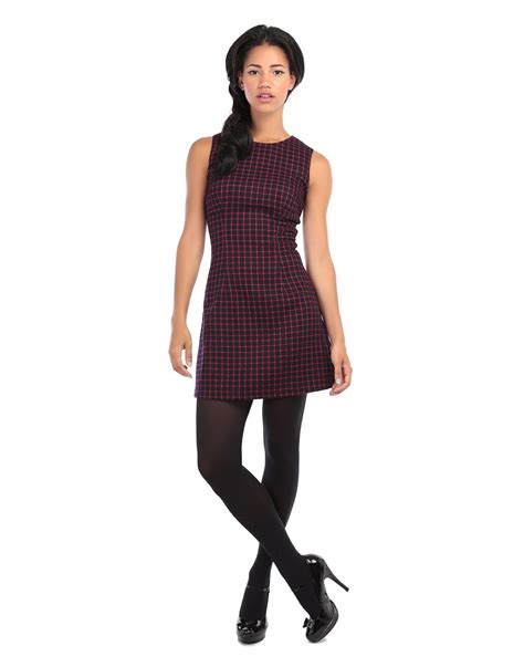 Bright And Beautiful Mandy Mod Waffle Check Dress In Navy Red