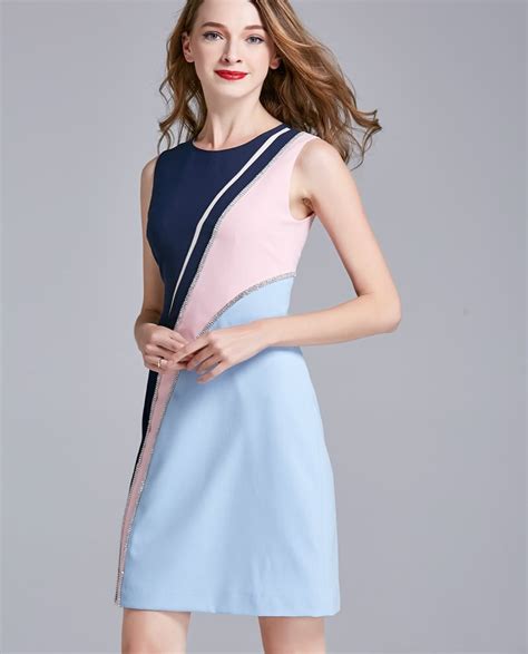 new colorblock women sheath dress fashion sleeveless mini casual