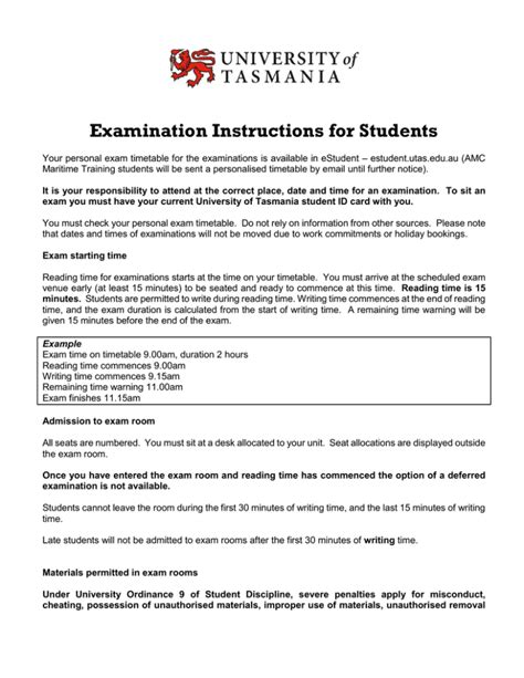 examination instructions  students