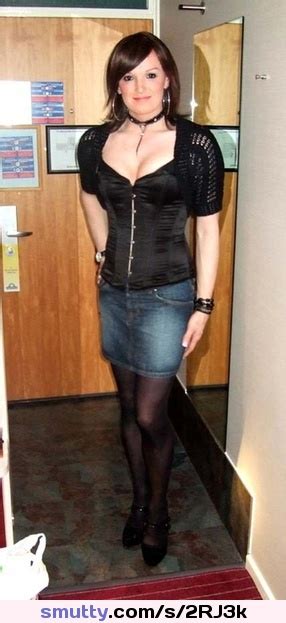 Very Pretty Love The Denim Skirt And Black Stocking Look