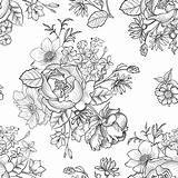 Bloementuin Patroon Naadloos Gegraveerd Bloemen sketch template