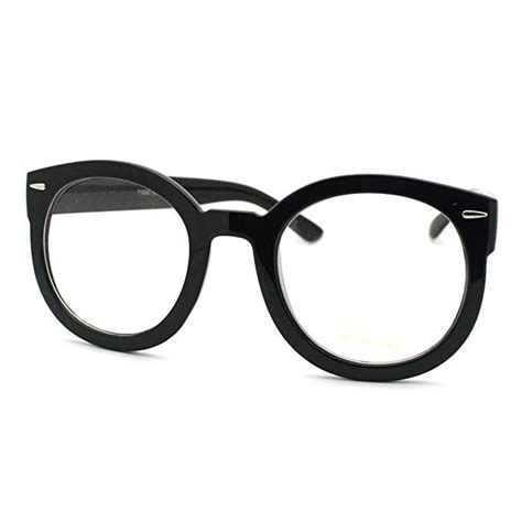 black oversized round thick horn rim clear lens fashion eye glasses