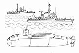 Sottomarino Colorare Battaglia Oceano sketch template