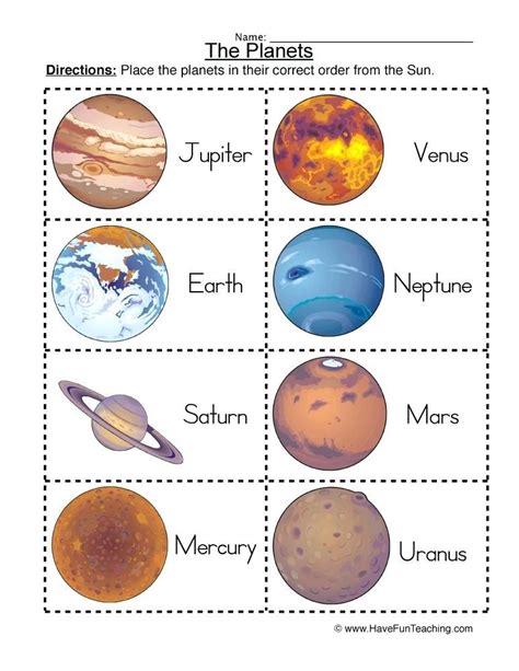 solar system worksheet ordering planets  planet worksheets