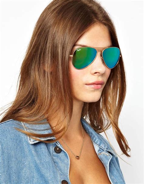 Asos Rayban Green Mirrored Aviator Sunglasses In Gold
