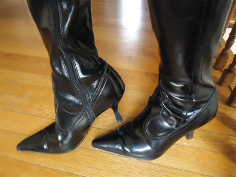 sexy shiny black pointy stiletto heel boots 3 inch heel witch
