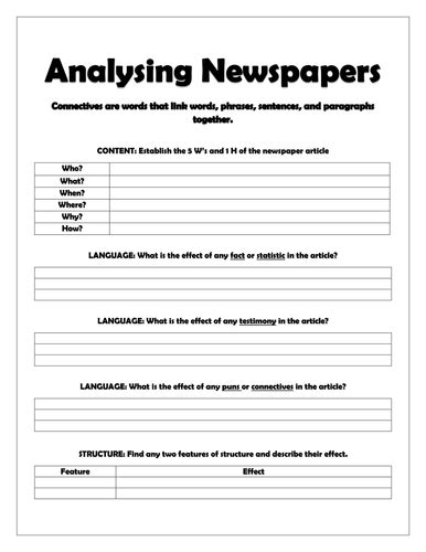 writing newspaper articles teaching resources