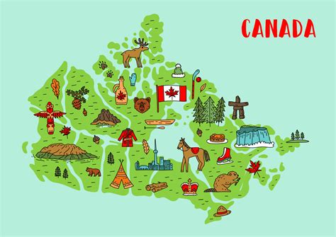illustrated map  canada tourist  travel landmarks vector illustration  vector