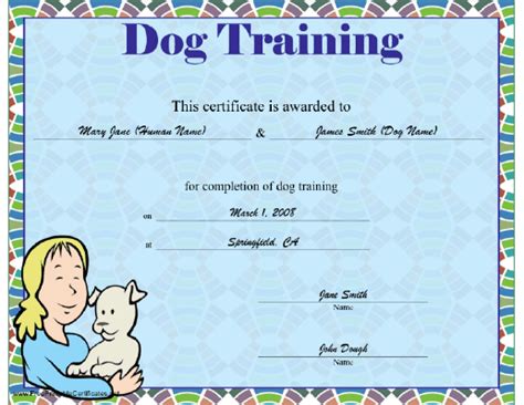 dog training certificate printable certificate training certificate