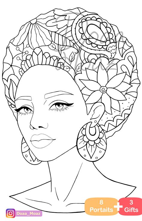 adult coloring book  portraits coloring pages  printable anti