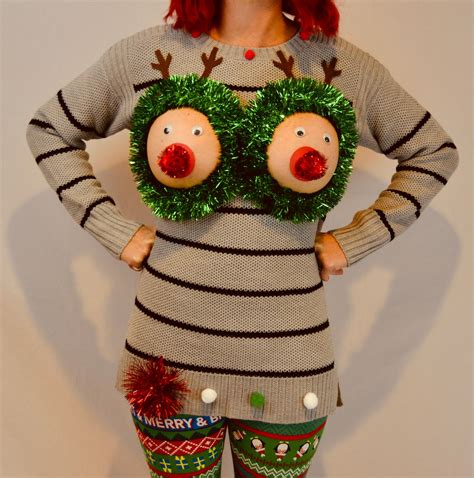 sexy ugly christmas sweater not plastic boobs cut out see etsy