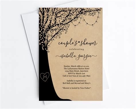 rustic couple s wedding shower invitation template printable tree