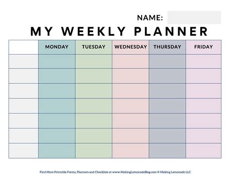 printable weekly student planner making lemonade