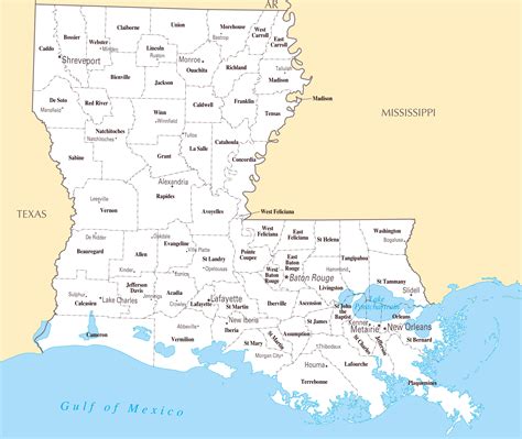 large administrative map  louisiana state  major cities poster