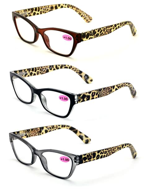 3 pairs women bold leopard reading glasses fun cateye clear lens