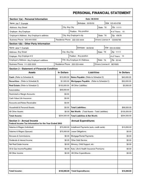 examples  financial statements template  template collection