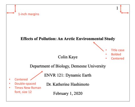 formatting   title page easybib