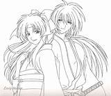 Kenshin Coloring Rurouni Pages Kaoru Couple Popular Search Coloringhome sketch template