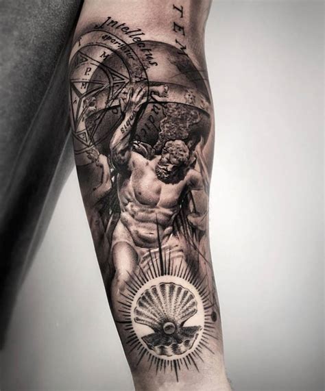 black  grey atlas tattoo    forearm