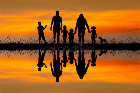 happy family silhouette  sunset stock illustration illustration  nature father