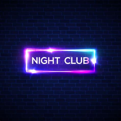 night club neon sign  brick wall  signage stock vector illustration  billboard glow