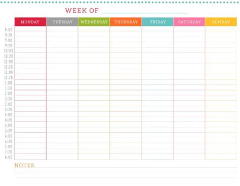 printable template  weekly schedule printable templates