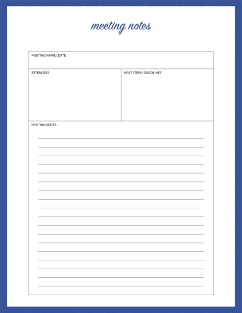 meeting notes template blue  printable  templateroller