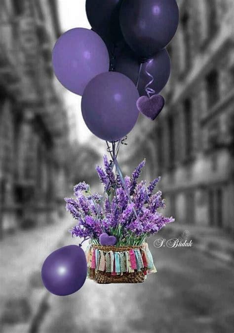 happy birthday image by natalie birthday flowers purple balloons