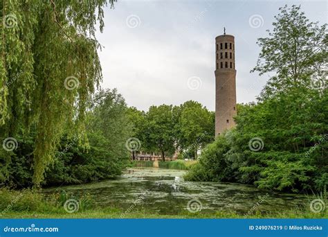 tower    church  brabantpark district   city  breda  netherlands stock