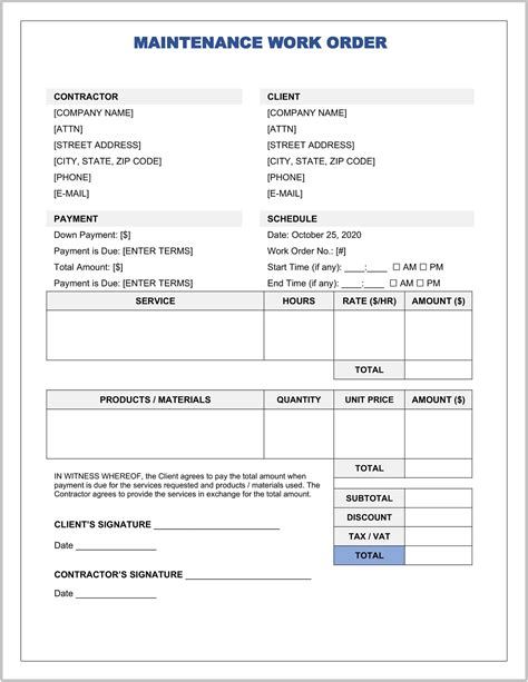 printable maintenance work order forms