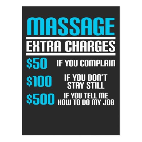funny massage therapist massage extra charges postcard