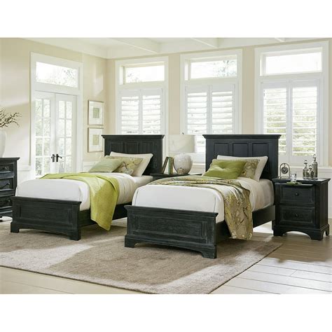 osp home furnishings farmhouse basics double twin bedroom set   twin beds   nightstands