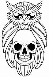 Owl Outline Tattoo Skull Drawing Face Draw Simple Half Tattoos Sugar Flying Designs Owls Printable Girl Drawings Step Skulls Seasons sketch template