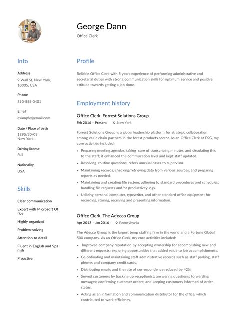 office clerk resume  template resume examples resume guide