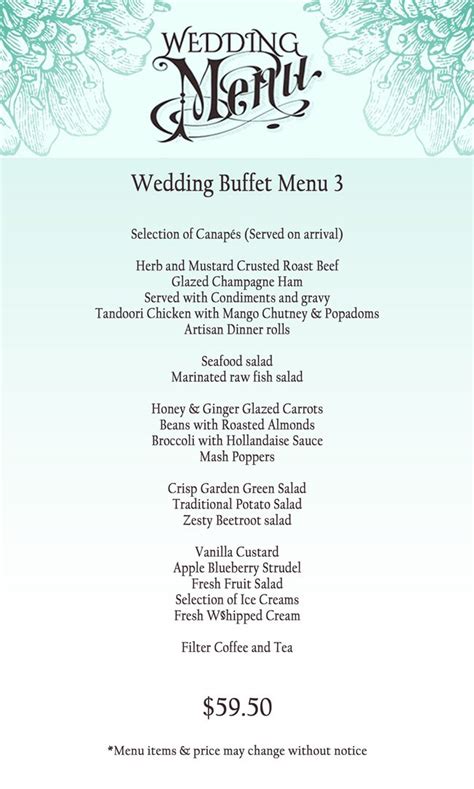 wedding menu  buffet