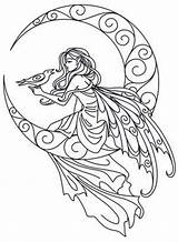 Coloring Pages Fairy Printable Moon Adult Detailed Tattoo Mandala Embroidery Colouring Kids Pattern Color Patterns Drawings Fairies Adults Outline Hezké sketch template